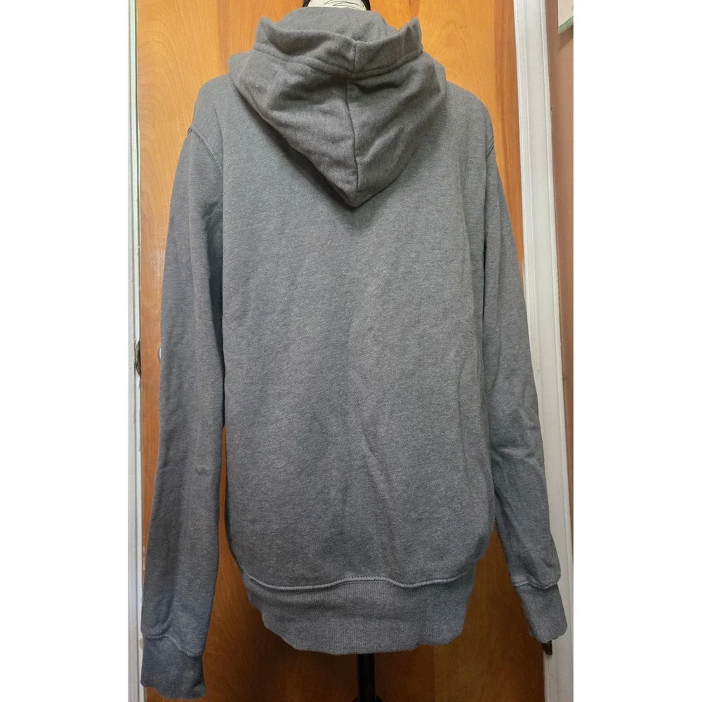 The North Face Hoodie Gray Pullover Sweatshirt Mens Small Logo Pocket Fleece